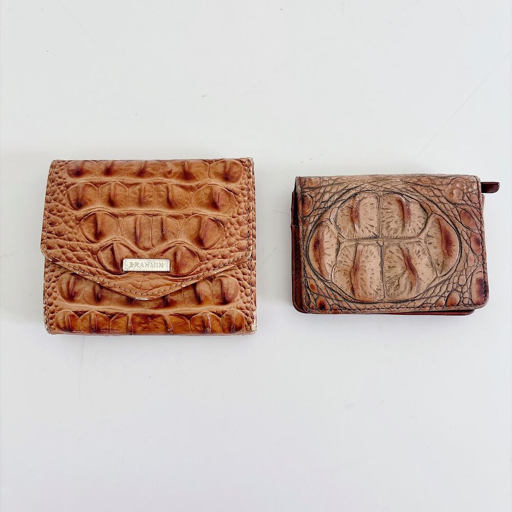 BRAHMIN SET OF 2 ALLIGATOR CROCODILE WALLETS BROWN